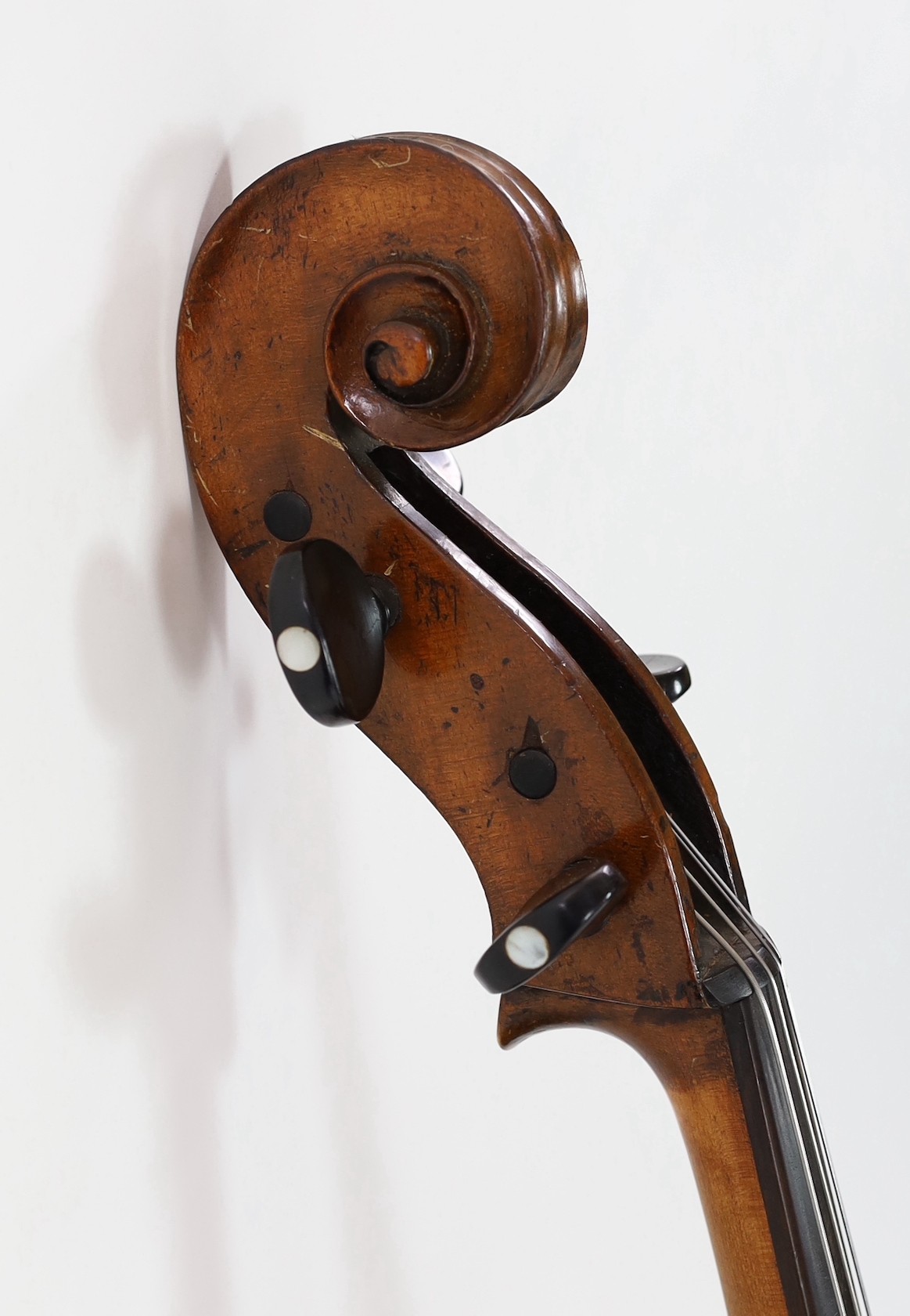 A 19th century Saxon cello, length of back 72.5 cm, soft case